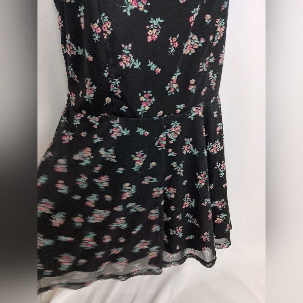 XHILARATION Whimsigoth Summer Fairy Ruffle Floral Black Romper Spaghetti Straps - Picture 5 of 10